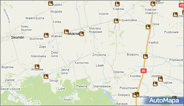 mapa Zmyślona gmina Mokrsko, Zmyślona gmina Mokrsko na mapie Targeo