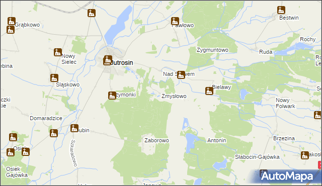 mapa Zmysłowo gmina Jutrosin, Zmysłowo gmina Jutrosin na mapie Targeo