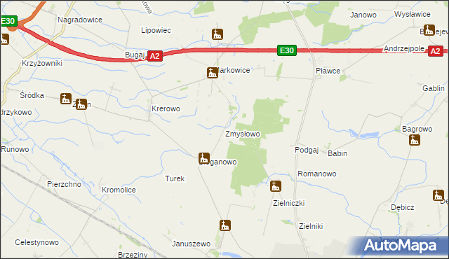 mapa Zmysłowo gmina Środa Wielkopolska, Zmysłowo gmina Środa Wielkopolska na mapie Targeo