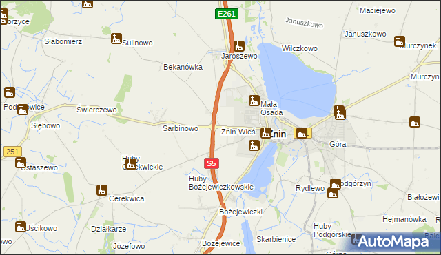 mapa Żnin-Wieś, Żnin-Wieś na mapie Targeo