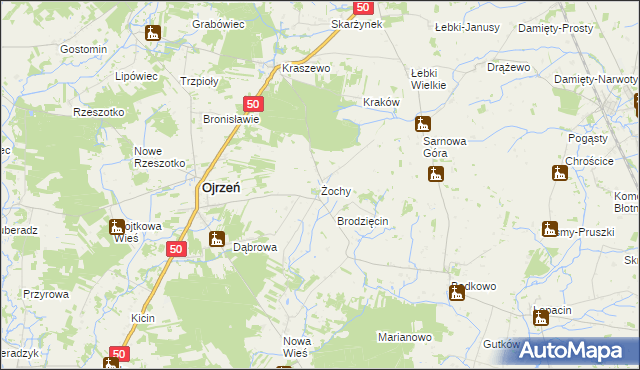 mapa Żochy gmina Ojrzeń, Żochy gmina Ojrzeń na mapie Targeo