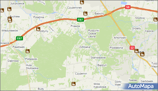 mapa Zofiówka gmina Tuszyn, Zofiówka gmina Tuszyn na mapie Targeo