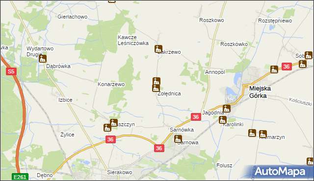 mapa Żołędnica, Żołędnica na mapie Targeo