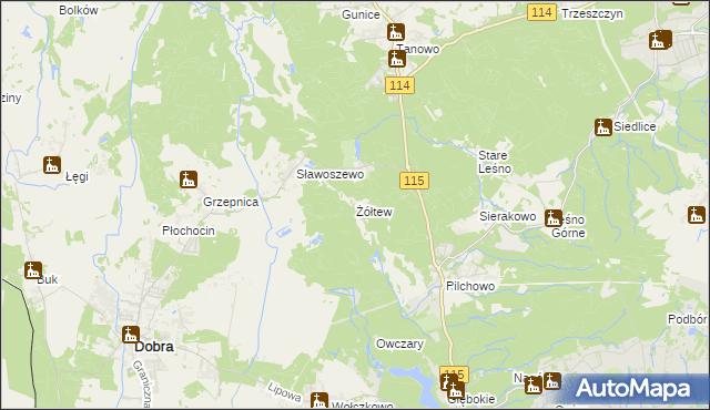 mapa Żółtew, Żółtew na mapie Targeo
