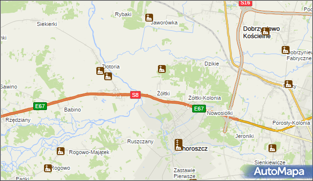 mapa Żółtki gmina Choroszcz, Żółtki gmina Choroszcz na mapie Targeo