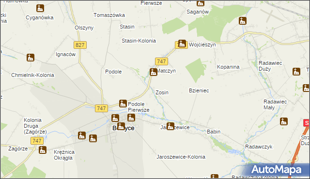 mapa Zosin gmina Bełżyce, Zosin gmina Bełżyce na mapie Targeo