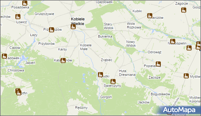mapa Zrąbiec, Zrąbiec na mapie Targeo