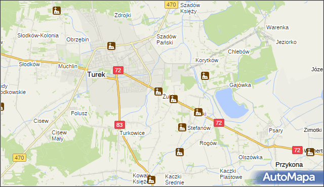 mapa Żuki gmina Turek, Żuki gmina Turek na mapie Targeo