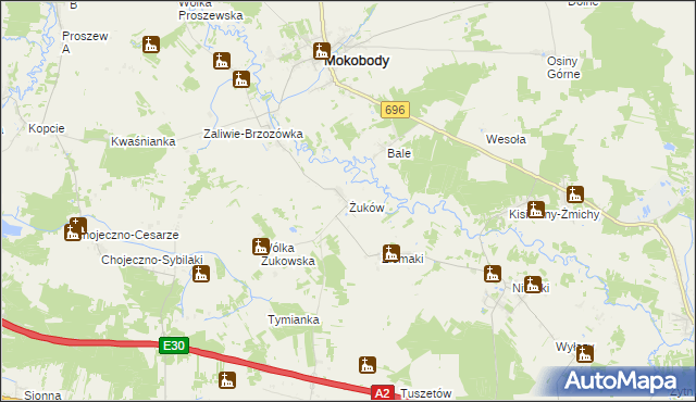 mapa Żuków gmina Mokobody, Żuków gmina Mokobody na mapie Targeo
