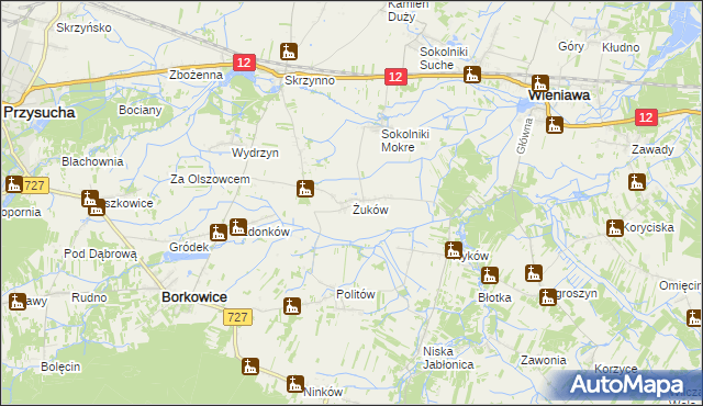 mapa Żuków gmina Wieniawa, Żuków gmina Wieniawa na mapie Targeo