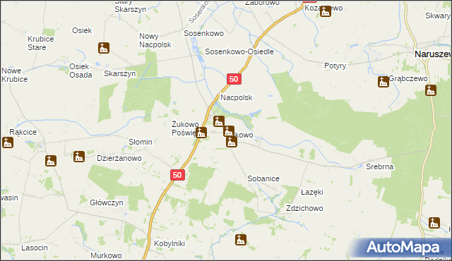 mapa Żukowo gmina Naruszewo, Żukowo gmina Naruszewo na mapie Targeo