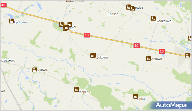 mapa Żukowo gmina Suchań, Żukowo gmina Suchań na mapie Targeo