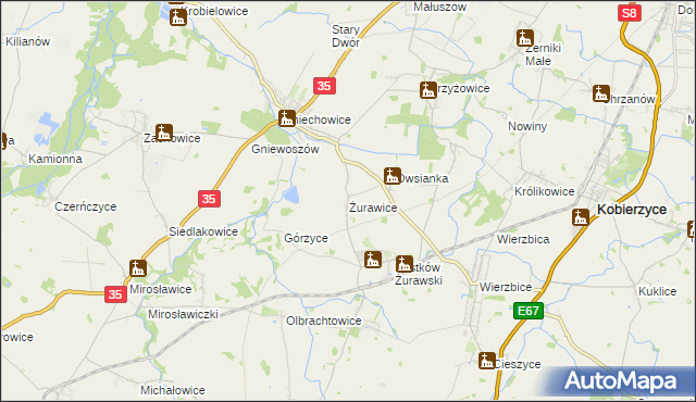 mapa Żurawice gmina Kobierzyce, Żurawice gmina Kobierzyce na mapie Targeo