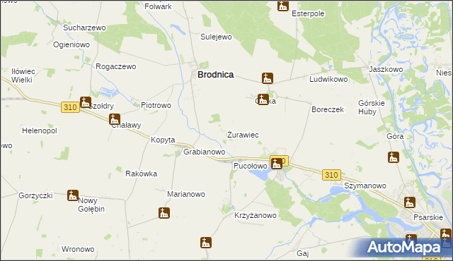 mapa Żurawiec gmina Brodnica, Żurawiec gmina Brodnica na mapie Targeo