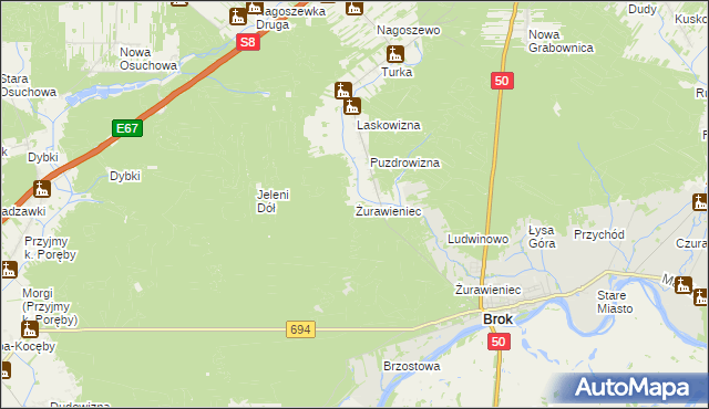mapa Żurawieniec gmina Brok, Żurawieniec gmina Brok na mapie Targeo