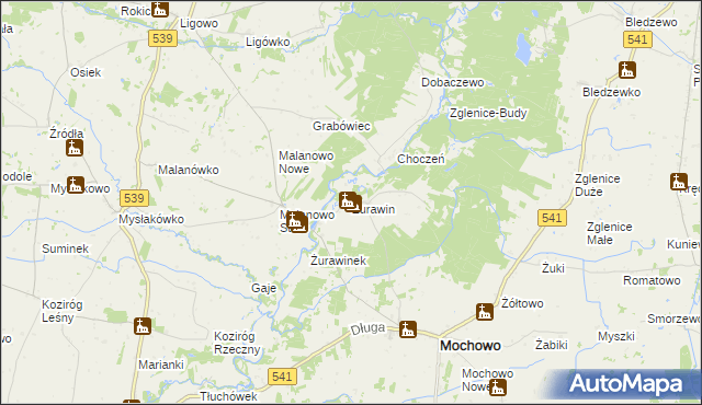 mapa Żurawin gmina Mochowo, Żurawin gmina Mochowo na mapie Targeo