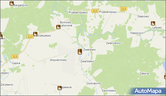 mapa Zwartowo gmina Choczewo, Zwartowo gmina Choczewo na mapie Targeo