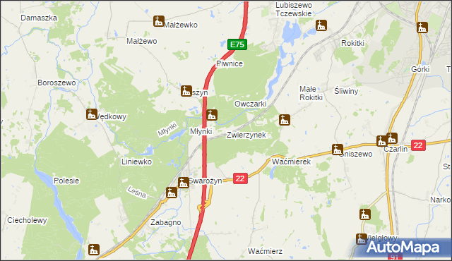 mapa Zwierzynek gmina Tczew, Zwierzynek gmina Tczew na mapie Targeo