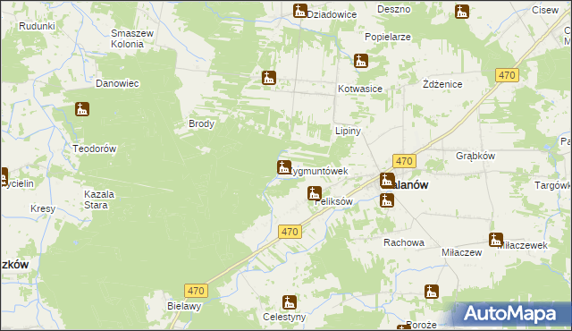 mapa Zygmuntówek gmina Malanów, Zygmuntówek gmina Malanów na mapie Targeo