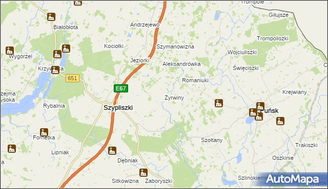 mapa Żyrwiny, Żyrwiny na mapie Targeo