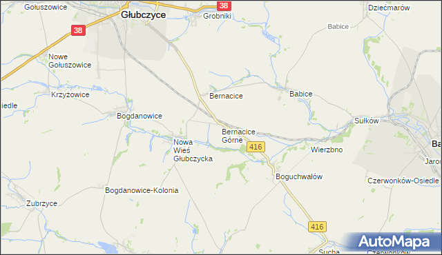 mapa Bernacice Górne, Bernacice Górne na mapie Targeo