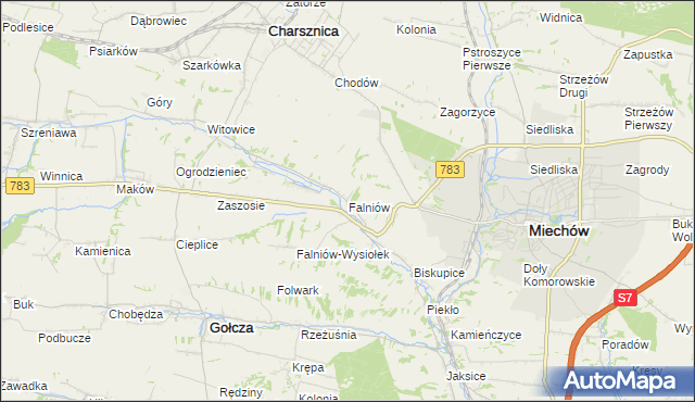 mapa Falniów, Falniów na mapie Targeo