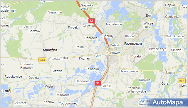 mapa Góra gmina Miedźna, Góra gmina Miedźna na mapie Targeo