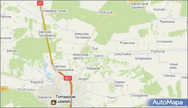 mapa Górno gmina Tomaszów Lubelski, Górno gmina Tomaszów Lubelski na mapie Targeo