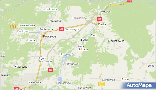 mapa Huta Szklana gmina Kroczyce, Huta Szklana gmina Kroczyce na mapie Targeo