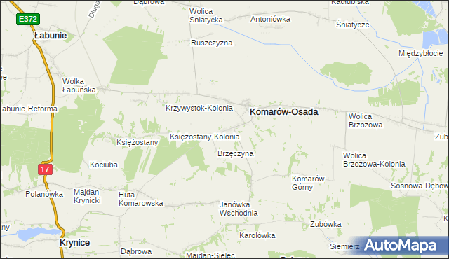 mapa Komarów-Wieś, Komarów-Wieś na mapie Targeo