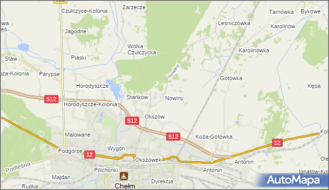 mapa Nowiny gmina Chełm, Nowiny gmina Chełm na mapie Targeo