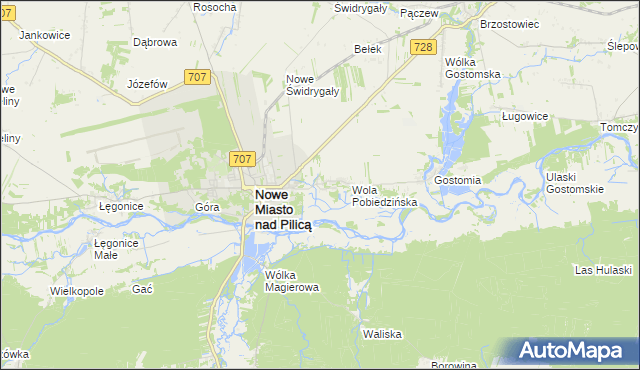 mapa Pobiedna gmina Nowe Miasto nad Pilicą, Pobiedna gmina Nowe Miasto nad Pilicą na mapie Targeo