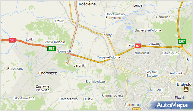 mapa Porosły-Kolonia, Porosły-Kolonia na mapie Targeo