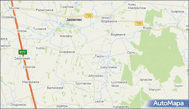 mapa Tworki gmina Jasieniec, Tworki gmina Jasieniec na mapie Targeo