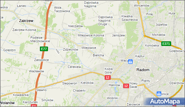 mapa Bielicha, Bielicha na mapie Targeo