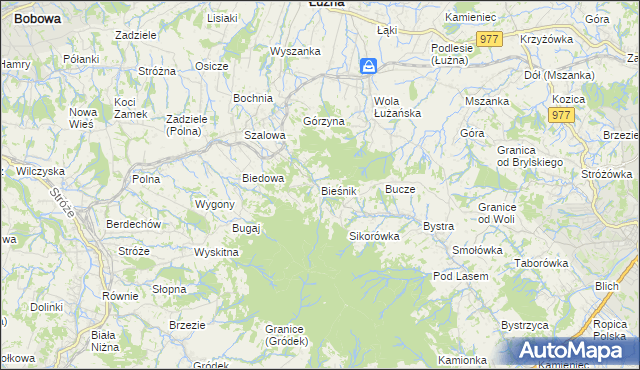 mapa Bieśnik gmina Łużna, Bieśnik gmina Łużna na mapie Targeo