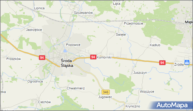 mapa Komorniki gmina Środa Śląska, Komorniki gmina Środa Śląska na mapie Targeo