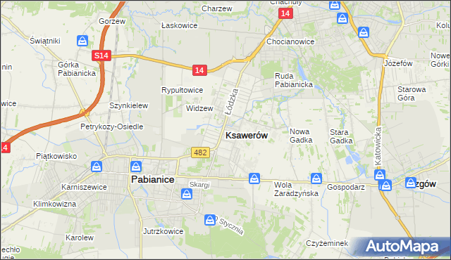 mapa Ksawerów powiat pabianicki, Ksawerów powiat pabianicki na mapie Targeo