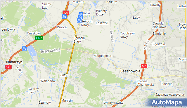mapa Magdalenka gmina Lesznowola, Magdalenka gmina Lesznowola na mapie Targeo