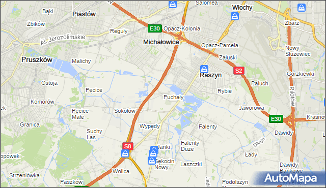 mapa Puchały gmina Raszyn, Puchały gmina Raszyn na mapie Targeo