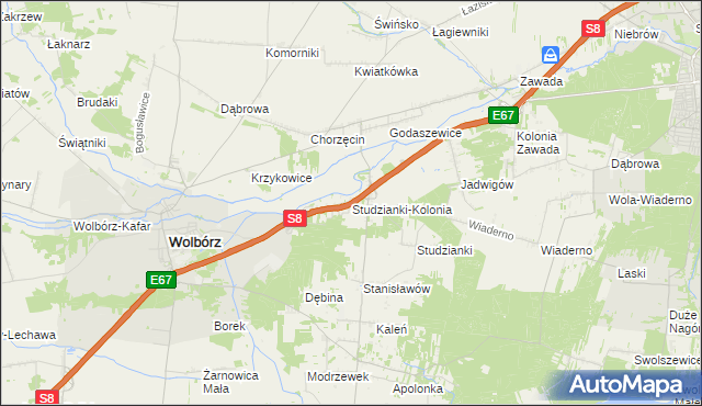 mapa Studzianki-Kolonia gmina Wolbórz, Studzianki-Kolonia gmina Wolbórz na mapie Targeo