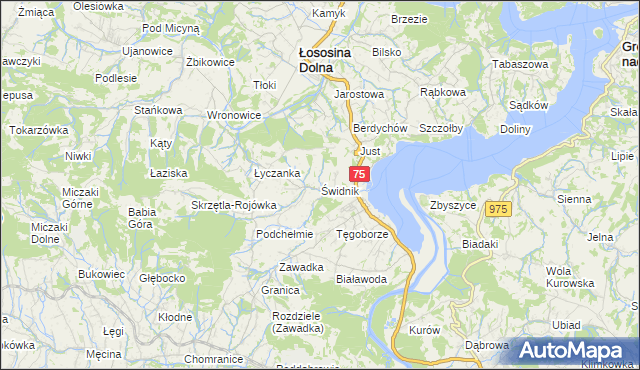 mapa Świdnik gmina Łososina Dolna, Świdnik gmina Łososina Dolna na mapie Targeo