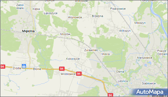 mapa Żurawiniec gmina Miękinia, Żurawiniec gmina Miękinia na mapie Targeo