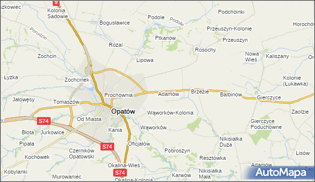mapa Adamów gmina Opatów, Adamów gmina Opatów na mapie Targeo