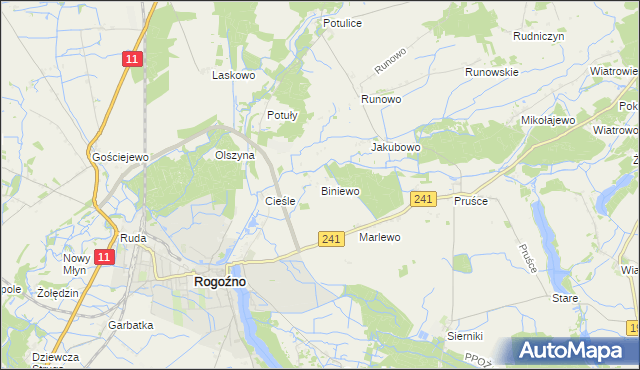 mapa Biniewo, Biniewo na mapie Targeo