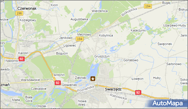 mapa Gruszczyn gmina Swarzędz, Gruszczyn gmina Swarzędz na mapie Targeo