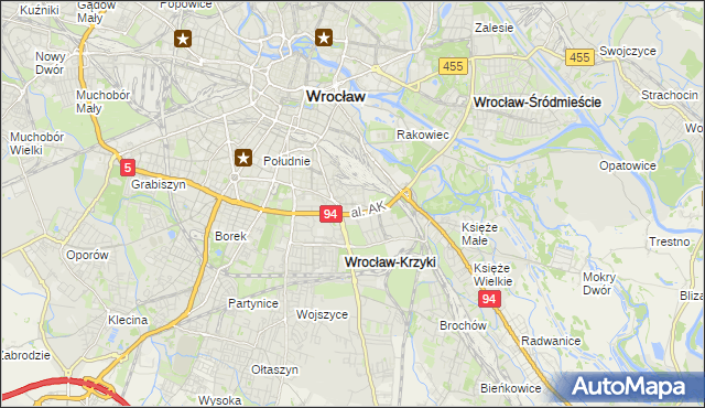 mapa Krzyki gmina Wrocław, Krzyki gmina Wrocław na mapie Targeo
