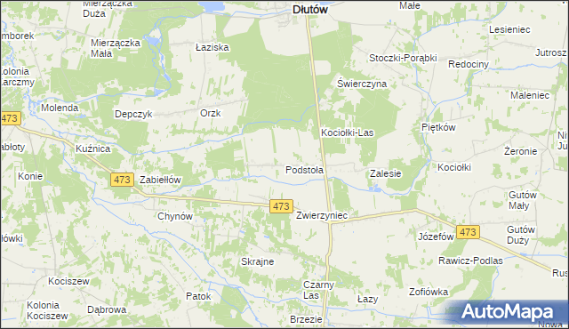 mapa Podstoła gmina Drużbice, Podstoła gmina Drużbice na mapie Targeo