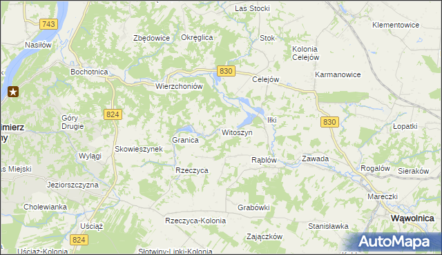 mapa Witoszyn gmina Kazimierz Dolny, Witoszyn gmina Kazimierz Dolny na mapie Targeo