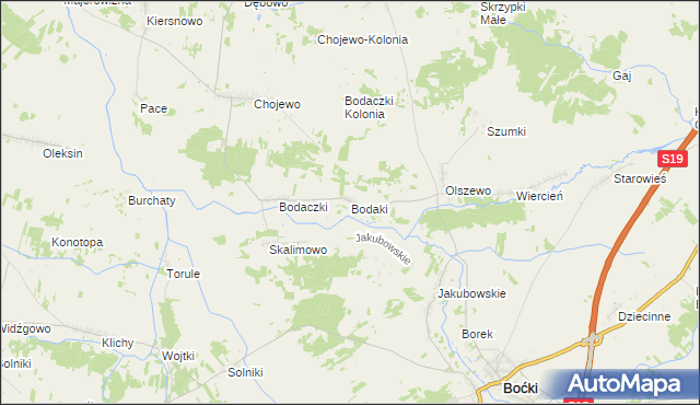mapa Bodaki gmina Boćki, Bodaki gmina Boćki na mapie Targeo